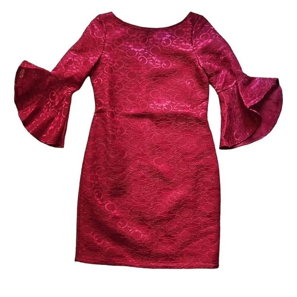 MARINA Fully Lined Lace Cocktail Dress Red 6
